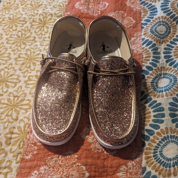 Corkys Shoes Corkys Rose Gold Glitter Slip On Shoe Poshmark